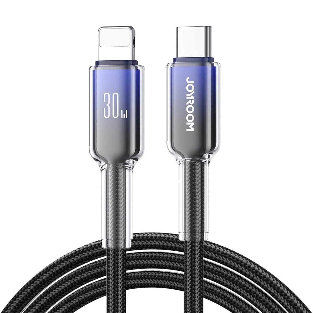 Image of Kabel do ładowania / transmisji danych Joyroom Crystal-Clear Series USB-C do Lightning, 30W PD, 1.2m, czarny