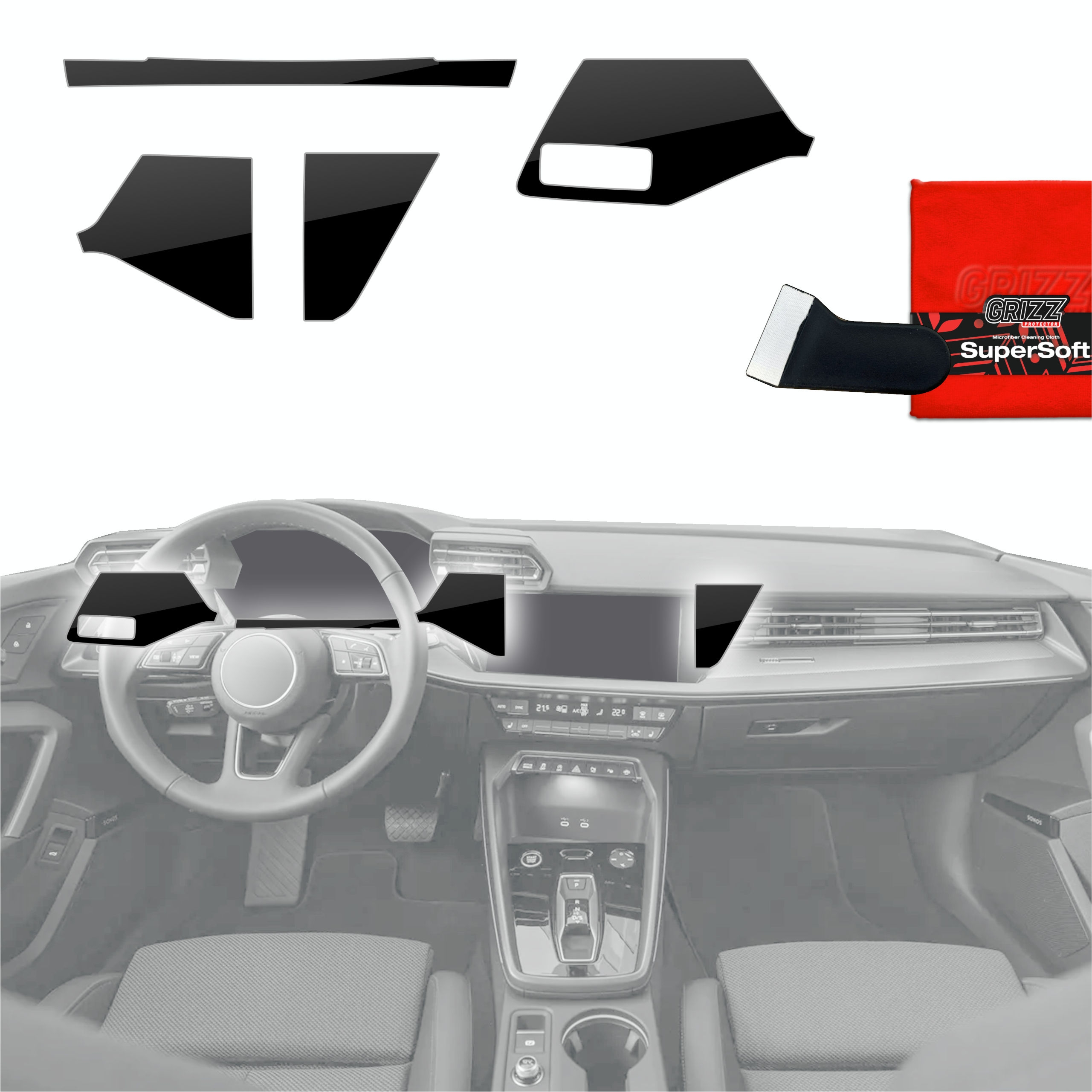 4w1 Czarna połyskująca folia Grizz Protector do wnętrza Audi A3 8Y Facelift (2024-2026)