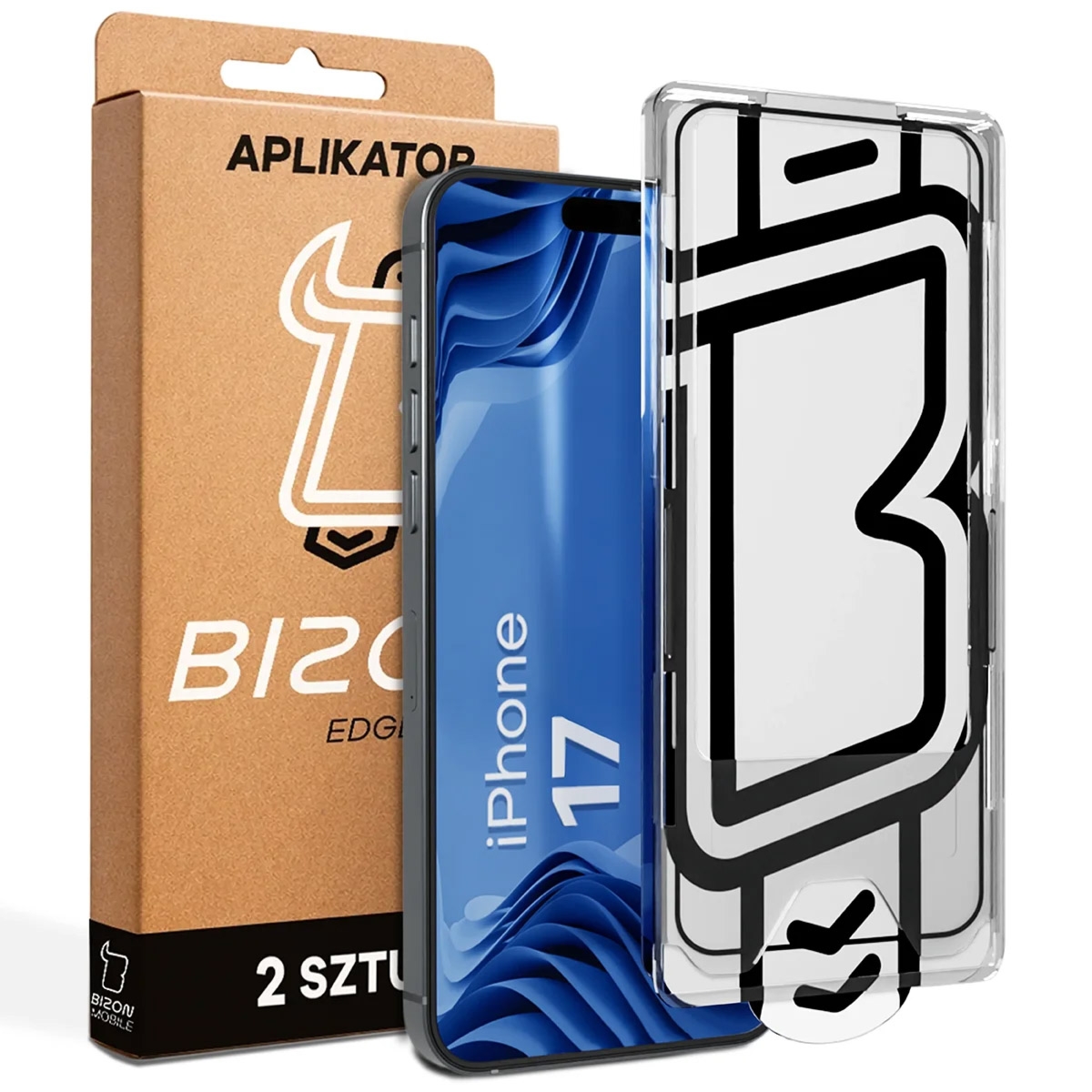 Szkło hartowane z ramką aplikacyjną Bizon Glass Aplikator Edge do iPhone 17, 2 zestawy