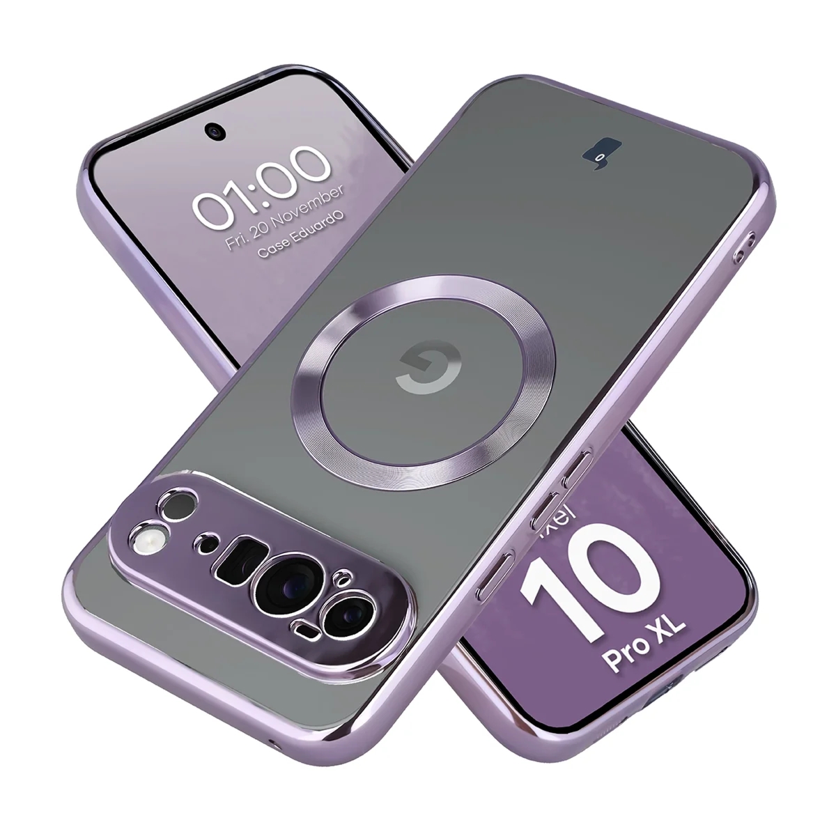 Etui z pierścieniem magnetycznym Bizon Case EduardO do Google Pixel 10 Pro XL, przezroczysto-fioletowe