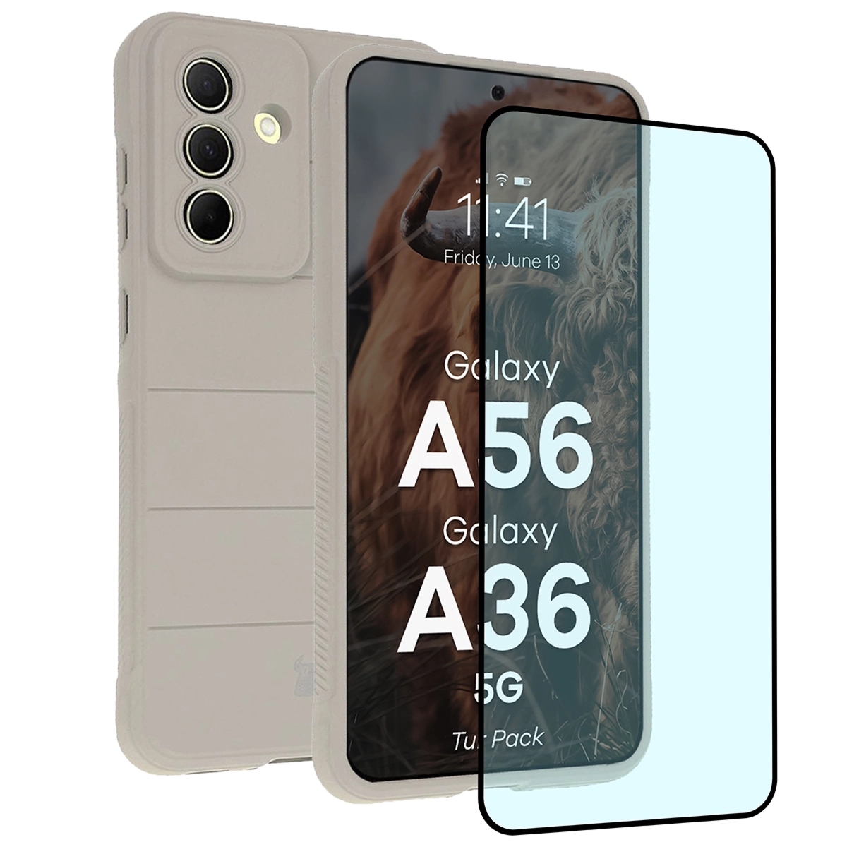Pancerne etui + szkło hartowane Bizon Tur Pack do Galaxy A36 5G / A56 5G, jasnoszare