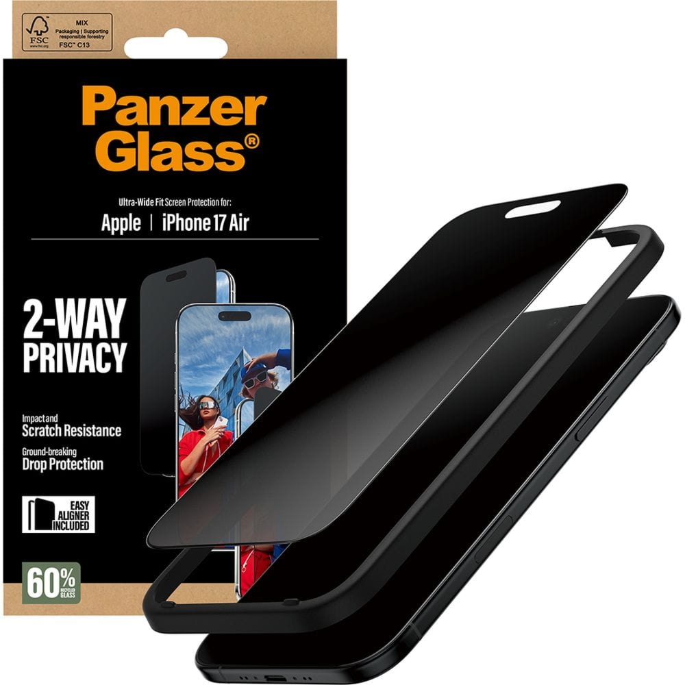 Szkło prywatyzujące z aplikatorem PanzerGlass 2-way Ultra-Wide Fit Privacy + EasyAligner do iPhone Air