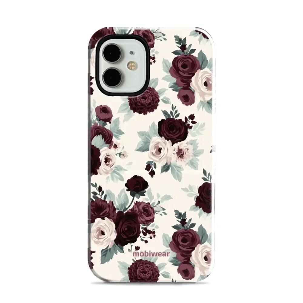 Etui ochronne do iPhone 12 mini, Mobiwear Elite Pro, róże z szałwią na kremie
