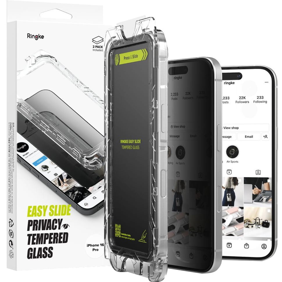 Szkło prywatyzujące na ekran z aplikatorem Ringke Easy Slide 2-Pack Privacy do iPhone 16 Pro, 2 sztuki