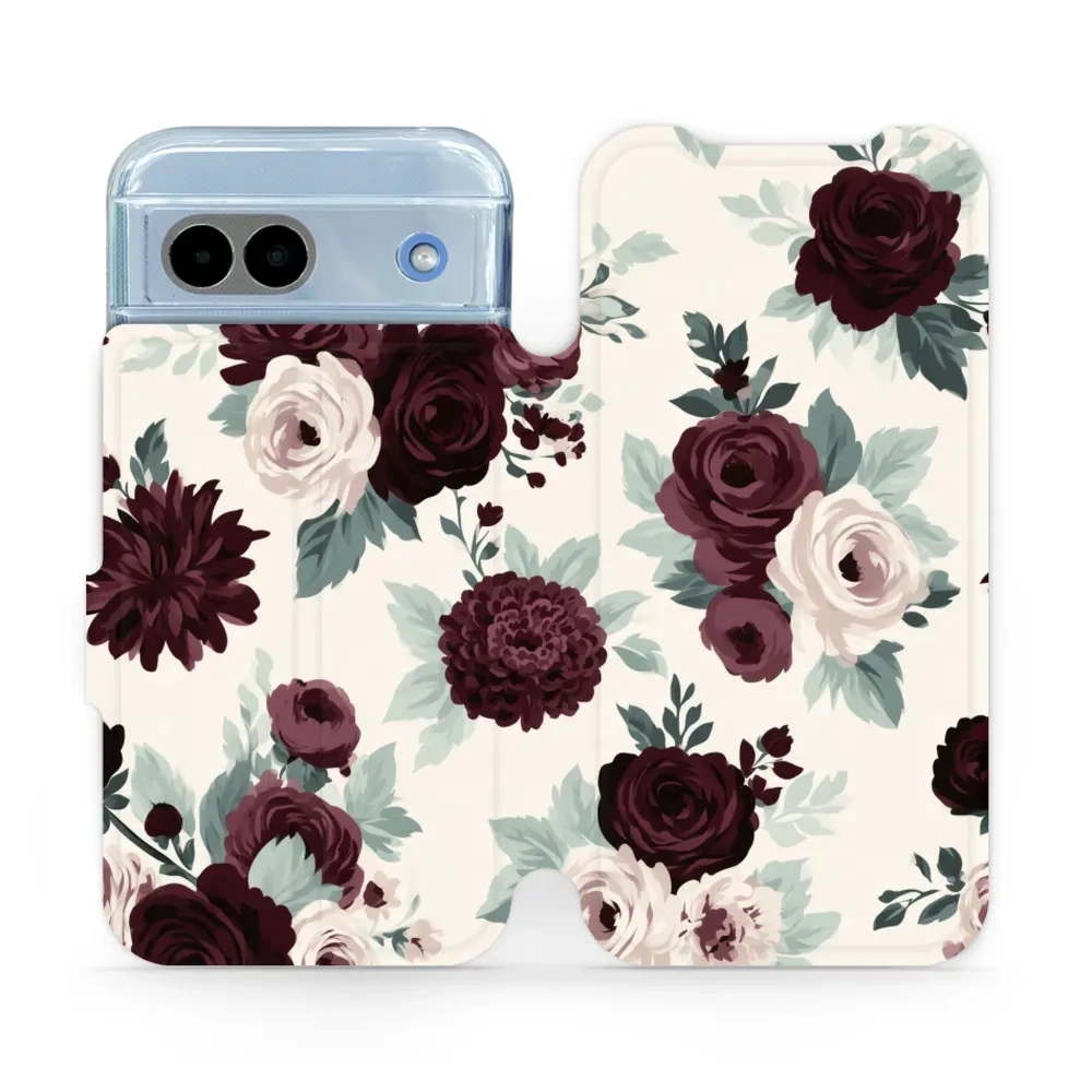 Etui z klapką do Google Pixel 8a, Mobiwear Book, róże z szałwią na kremie