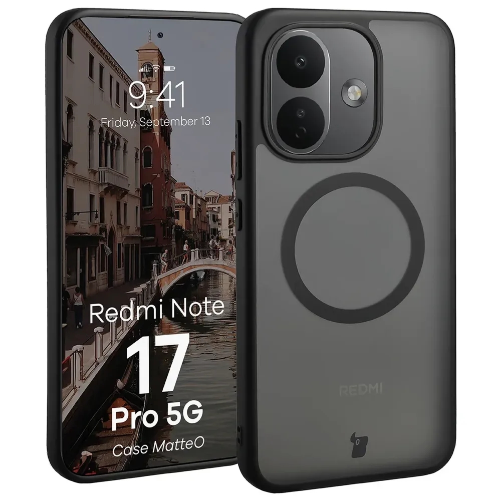 Etui z pierścieniem magnetycznym Bizon Case MatteO do Xiaomi Redmi Note 17 Pro 5G, przydymione-czarne