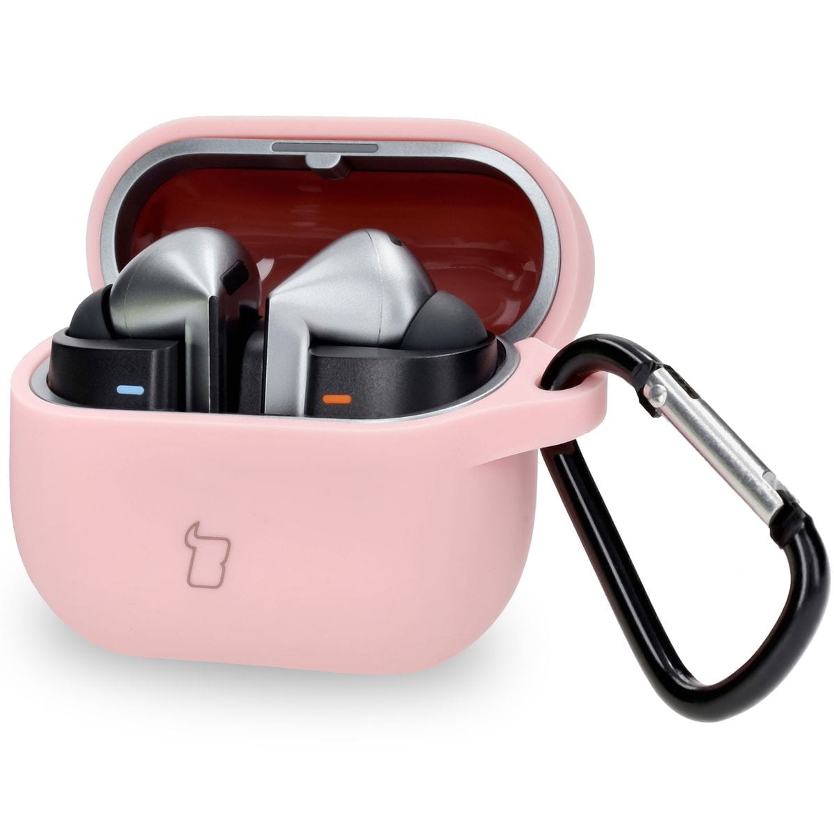 Image of Silikonowe etui z karabińczykiem Bizon Case Headphone Silicone do Galaxy Buds 3/3 Pro, jasnoróżowe
