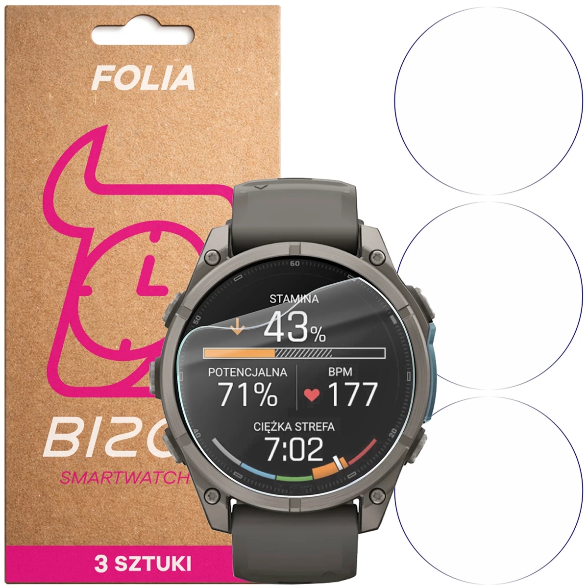 Folia ochronna na ekran zegarka Bizon Watch Film HydroFlex do Garmin Fenix 9 (47 mm), 3 sztuki