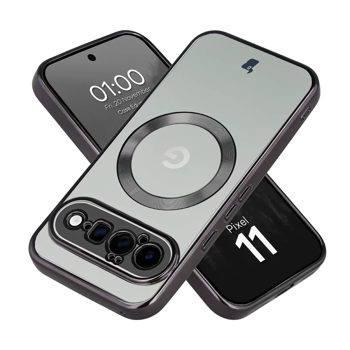 Etui z pierścieniem magnetycznym Bizon Case EduardO do Google Pixel 11, przezroczysto-czarne