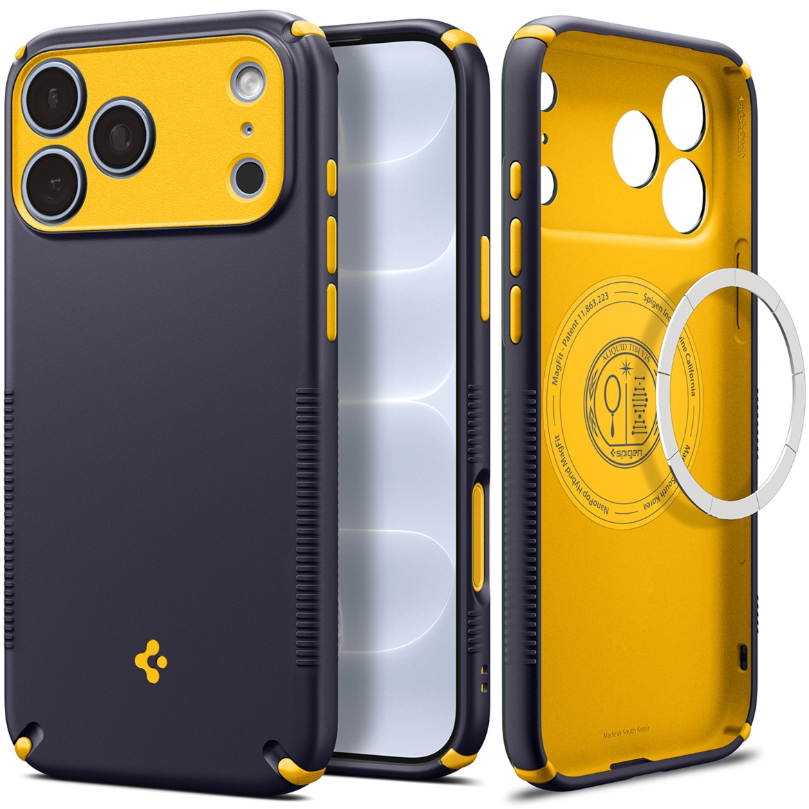 Etui Spigen Nano Pop Hybrid Mag do MagSafe do iPhone 18 Pro Max, granatowo-żółte