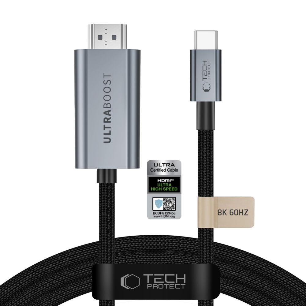 Kabel USB-C do HDMI 2.1, Tech-Protect UltraBoost 8K 60Hz, 3 m, czarny