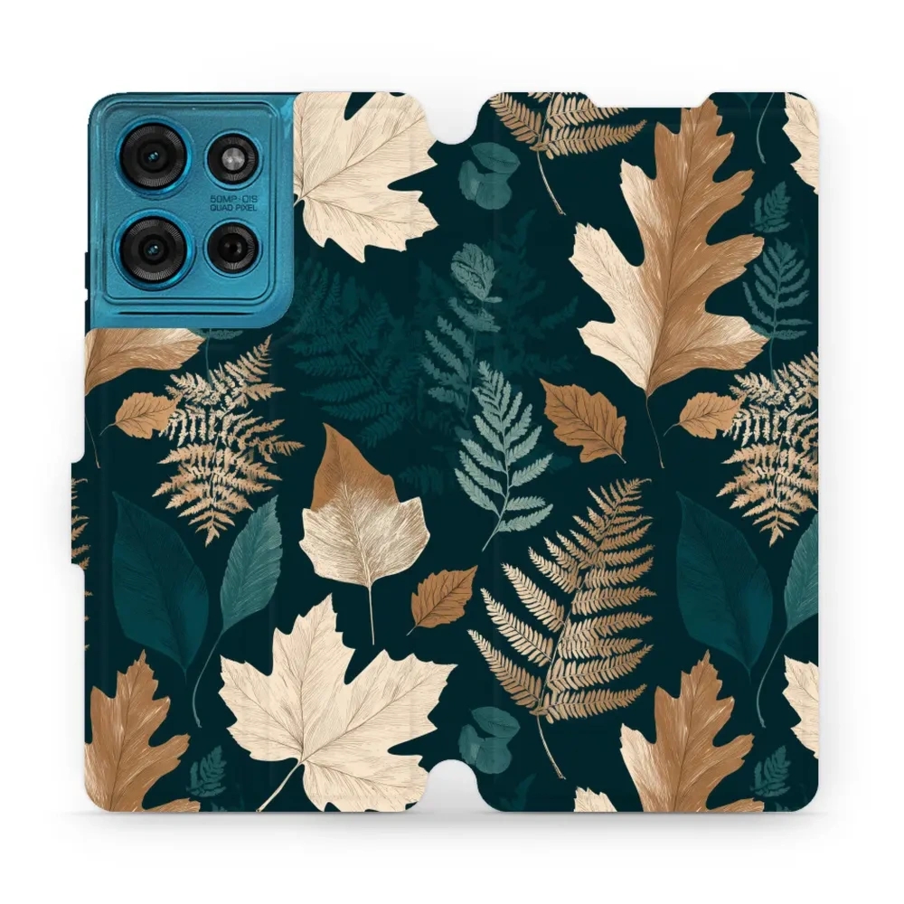 Etui z klapką do Motorola Moto G75 5G, Mobiwear Book, zielnik z liści i paproci