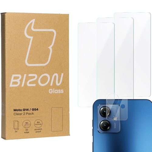 Image of 3x Szkło + szybka na aparat BIZON Clear 2 Pack do Motorola Moto G14 / G54