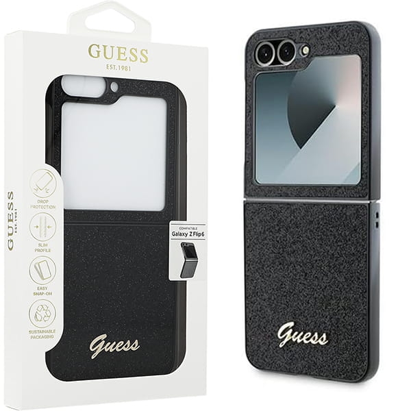 Image of Etui Guess Hardcase Glitter Script do Galaxy Z Flip7 FE / Z Flip6, czarne
