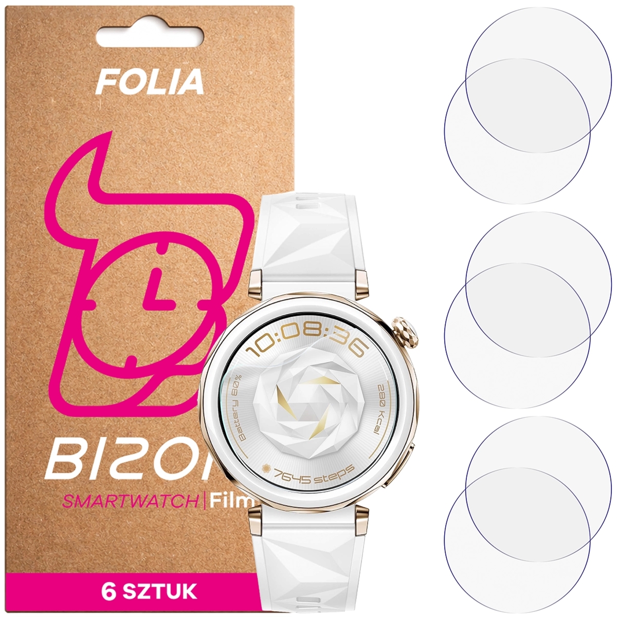 Folia ochronna na ekran zegarka Bizon Watch Film HydroFlex do Huawei Watch GT 5 Pro 42 mm, 6 sztuk