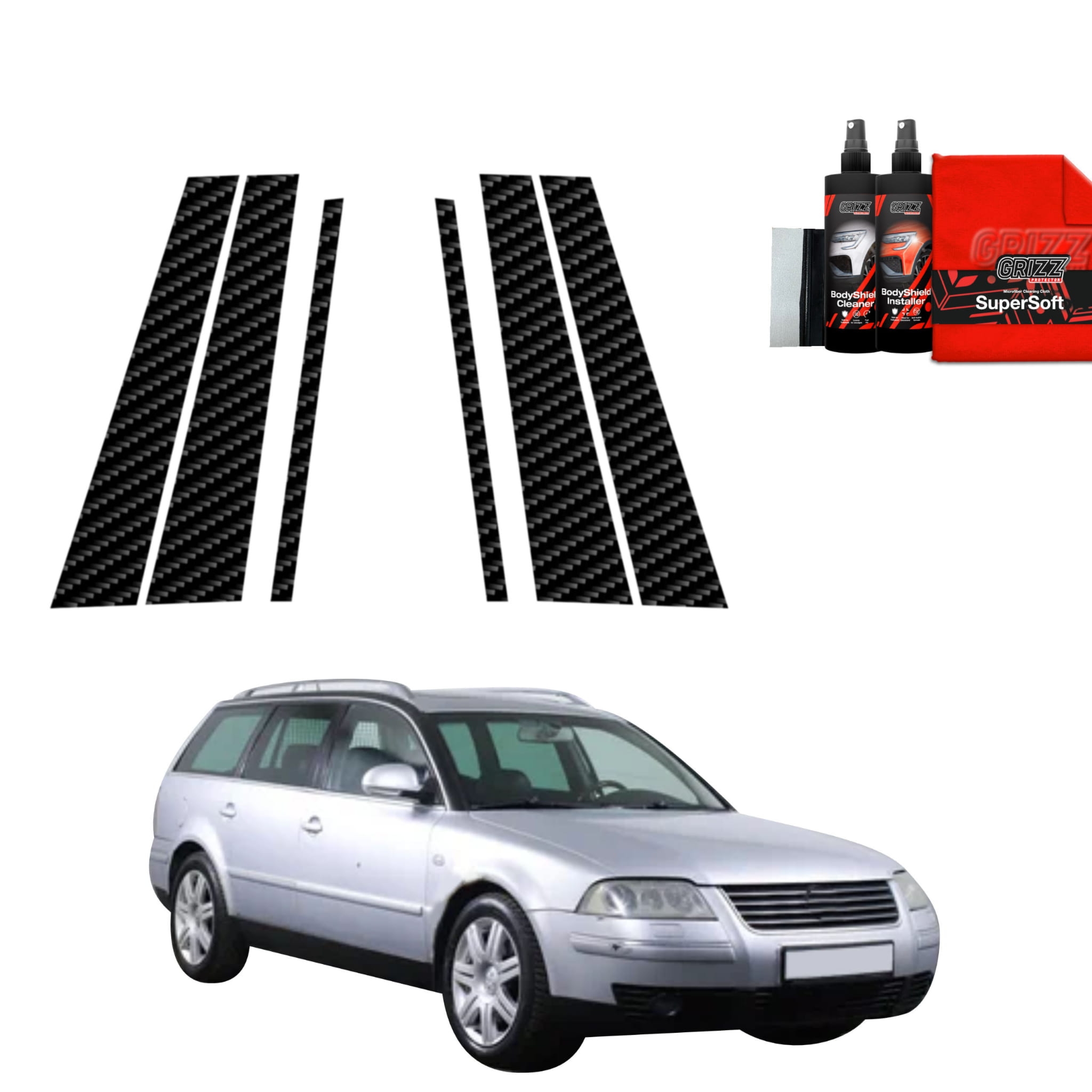 6w1 Folia karbonowa Grizz Protector na słupki do Volkswagen Passat B5 Variant Facelifting (2000-2005)