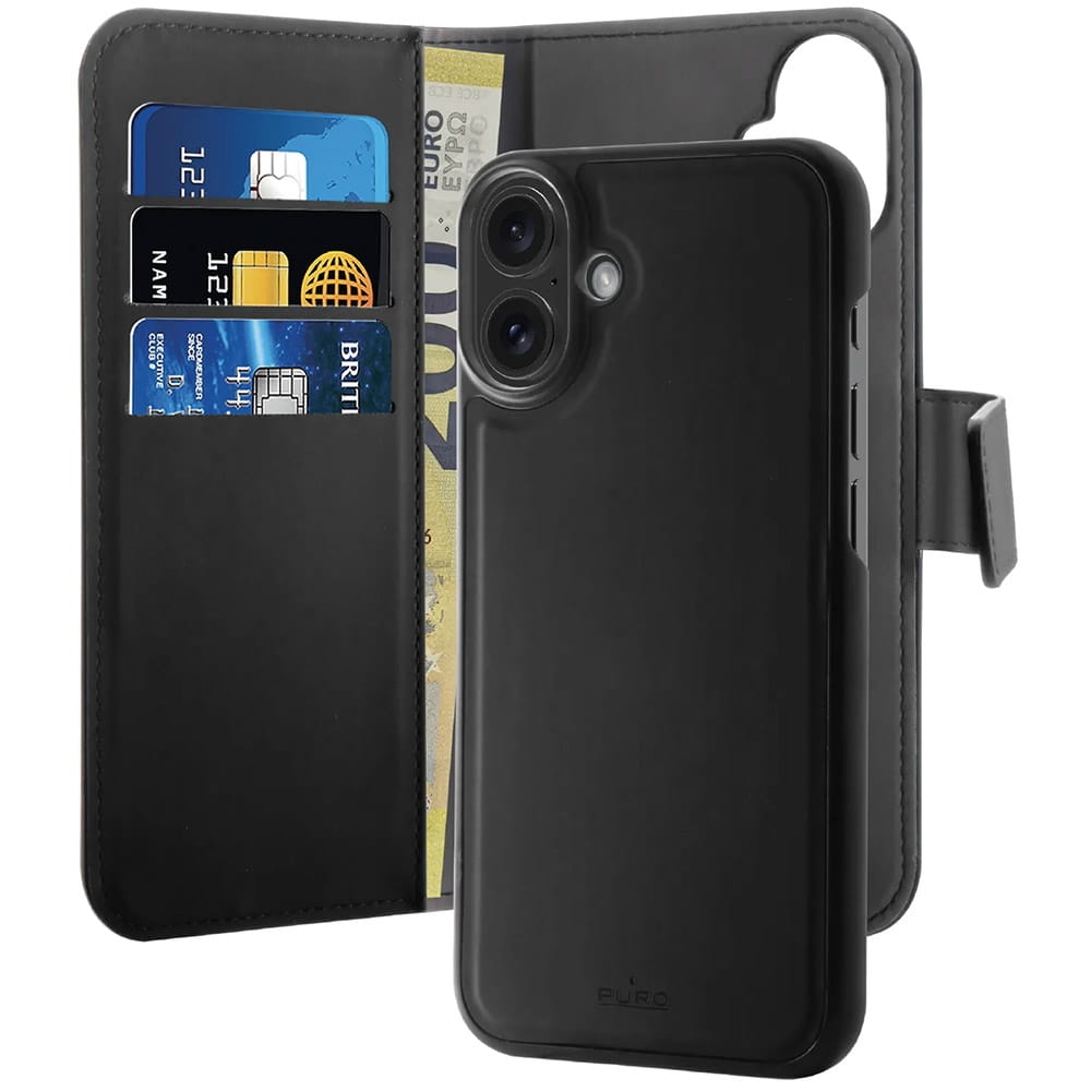 Image of Etui Puro Wallet Detachable 2in1 do iPhone 16 Plus, czarne