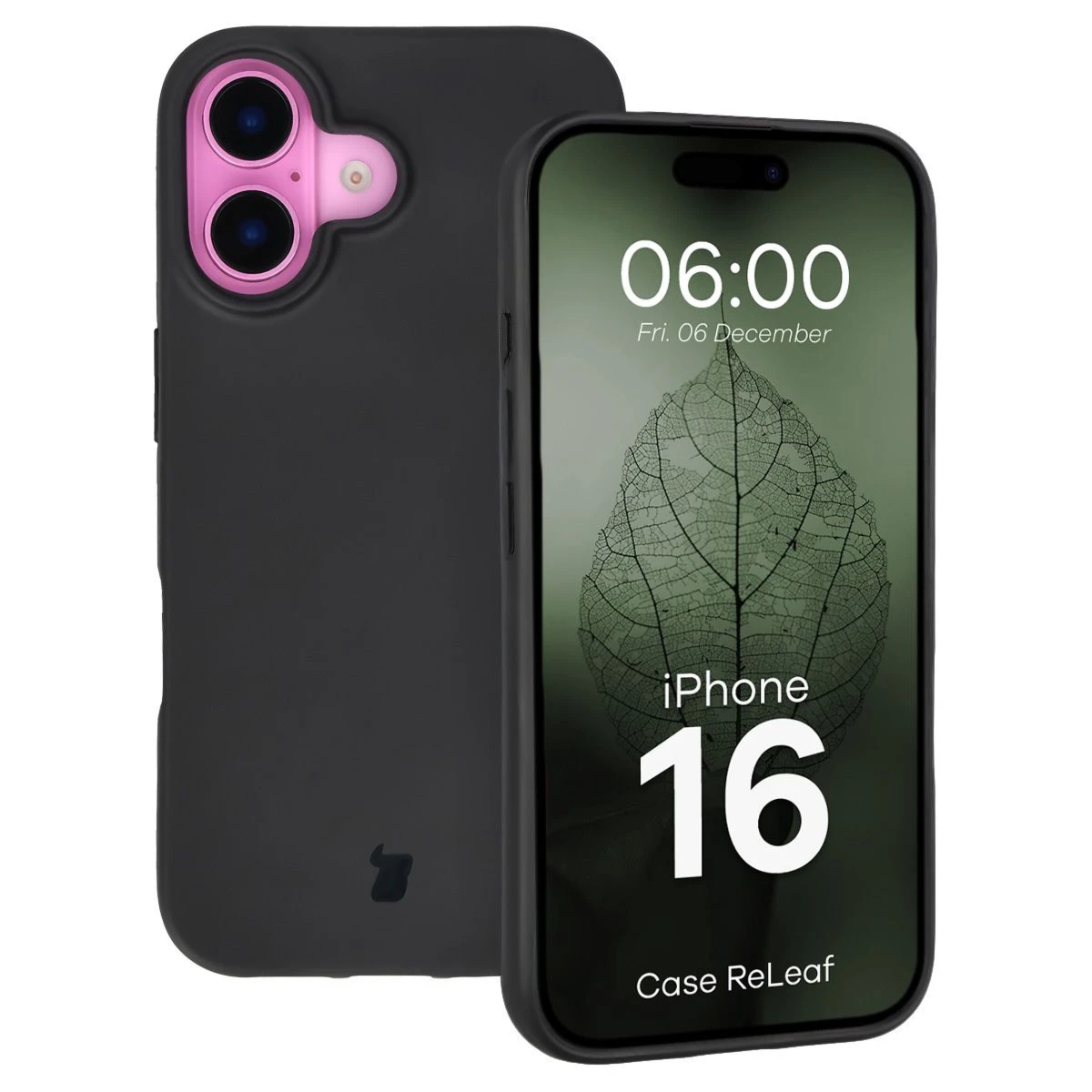 Etui z recyklingu Bizon Case ReLeaf do iPhone 16, czarne