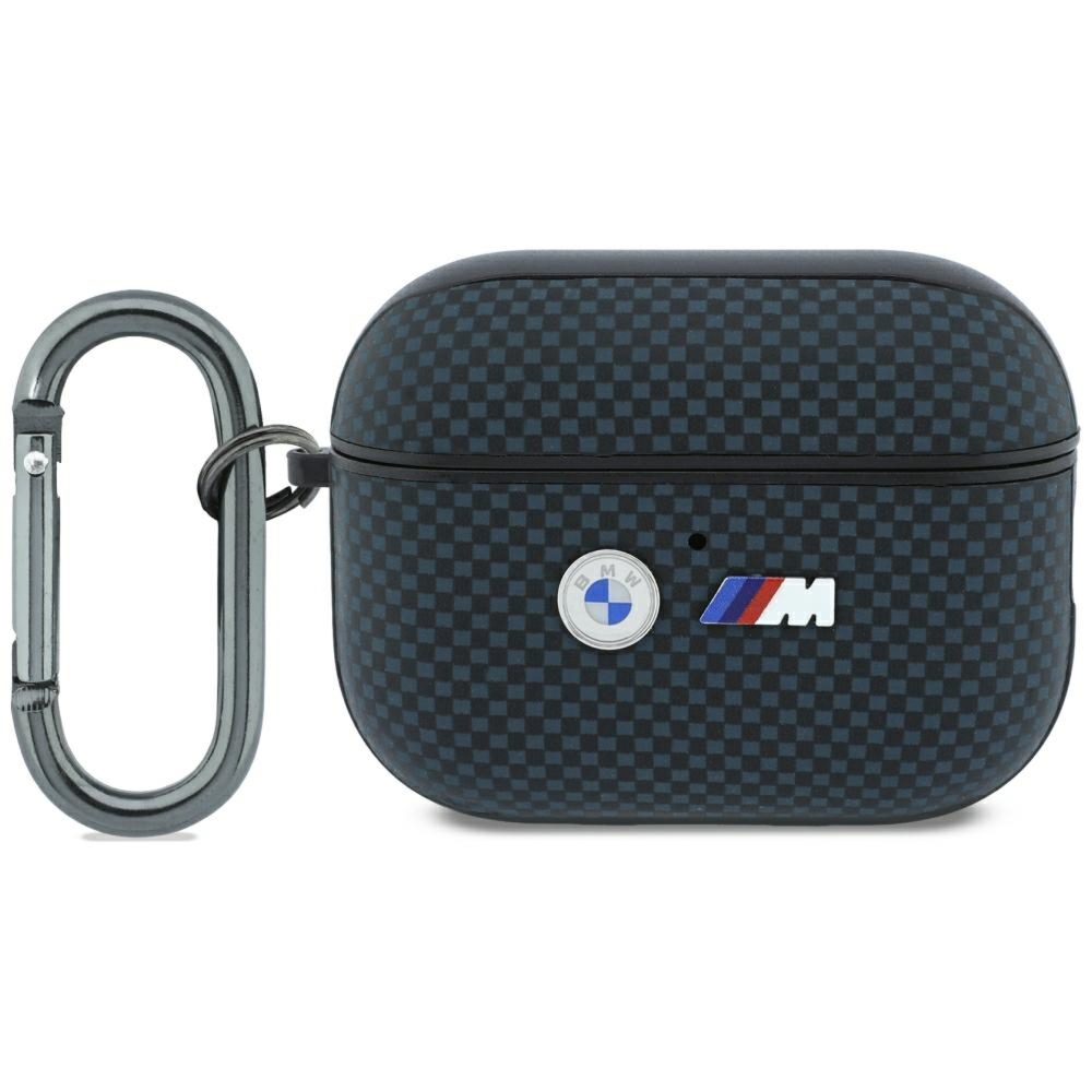 Etui BMW M Quilted Kevlar Metal Logo do AirPods Pro 3, niebieskie karbonowe