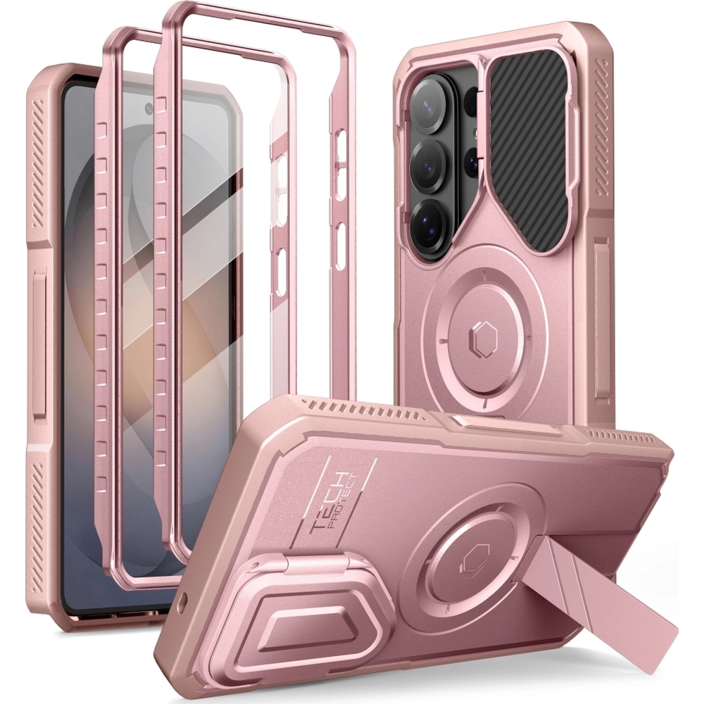 Etui z osłoną aparatu Tech-Protect Kevlar MagSafe 2-set do Galaxy S26 Ultra z dwoma ramkami, różowe
