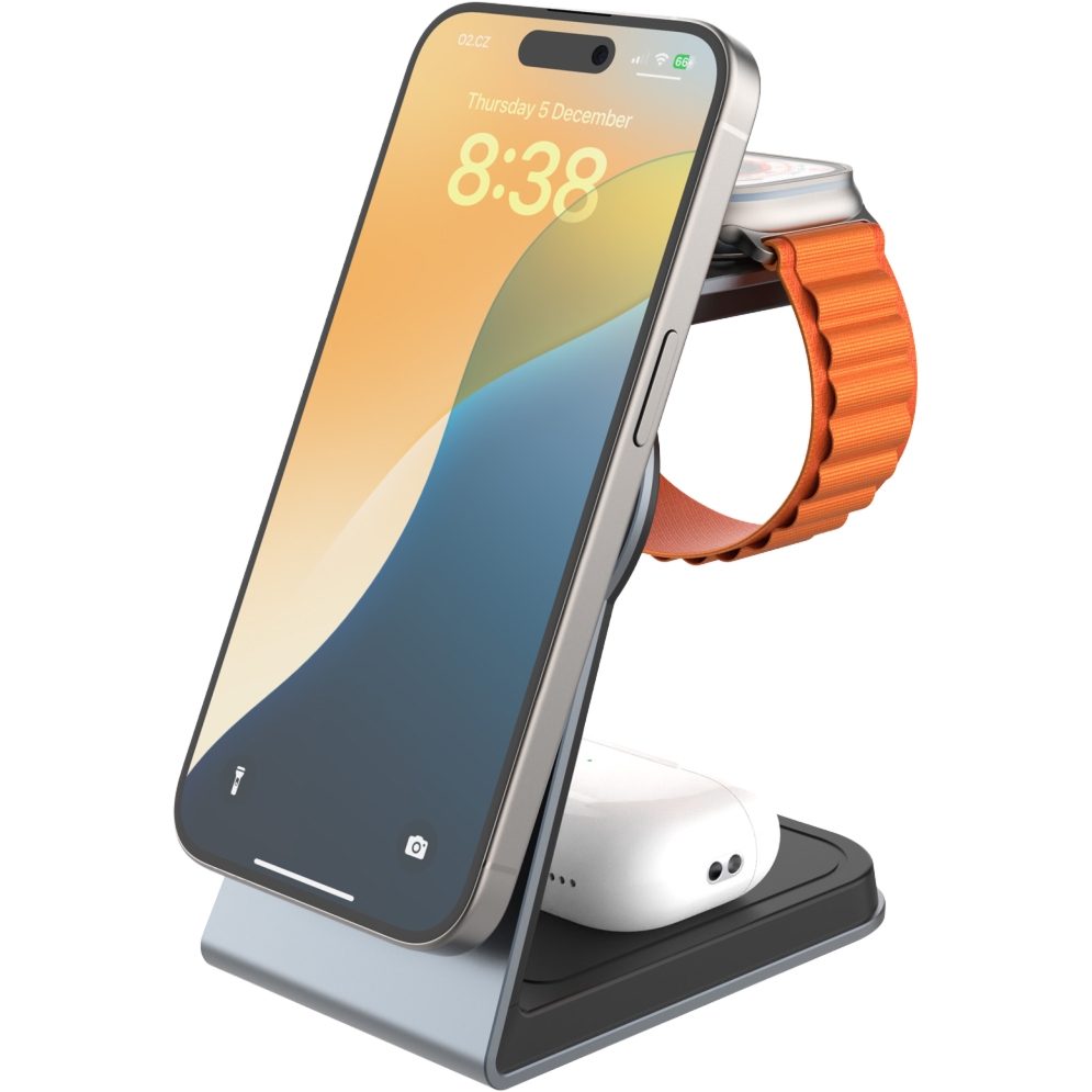 Ładowarka indukcyjna Fixed MagPowerstation Alu 3 do Apple, Qi2.2 25W do MagSafe, 33.5W, kabel USB-C, srebrna