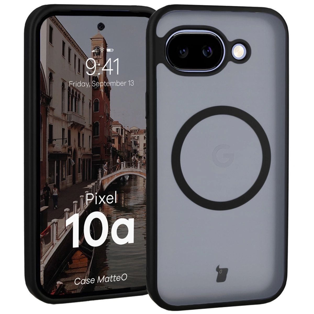 Etui z pierścieniem magnetycznym Bizon Case MatteO do Google Pixel 10a, przydymione-czarne