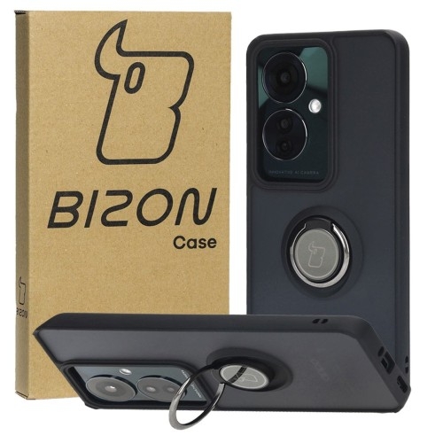 Image of Etui z uchwytem na palec Bizon Case Hybrid Ring do Oppo Reno11 F 5G, przydymione z czarną ramką