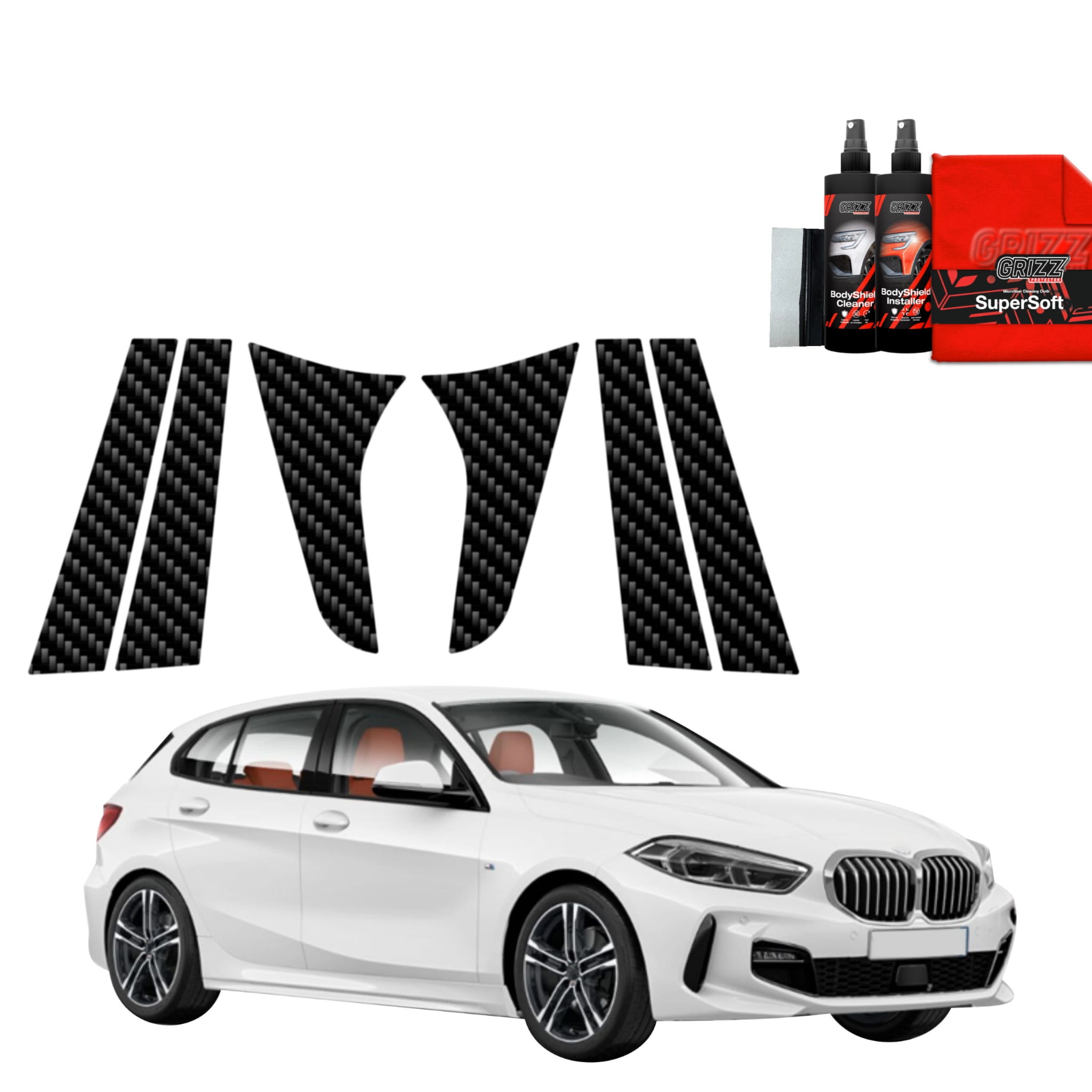 6w1 Folia karbonowa Grizz Protector na słupki do BMW 1 118i (2020-2026)