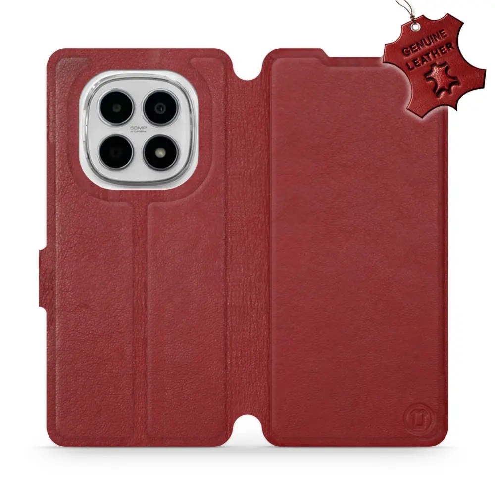 Etui z naturalnej skóry do Xiaomi POCO M8 5G, Mobiwear Leather, ciemno-czerwone