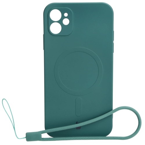 Image of Etui silikonowe z pierścieniem magnetycznym Bizon Case Silicone Magnetic do iPhone 11, ciemnozielone