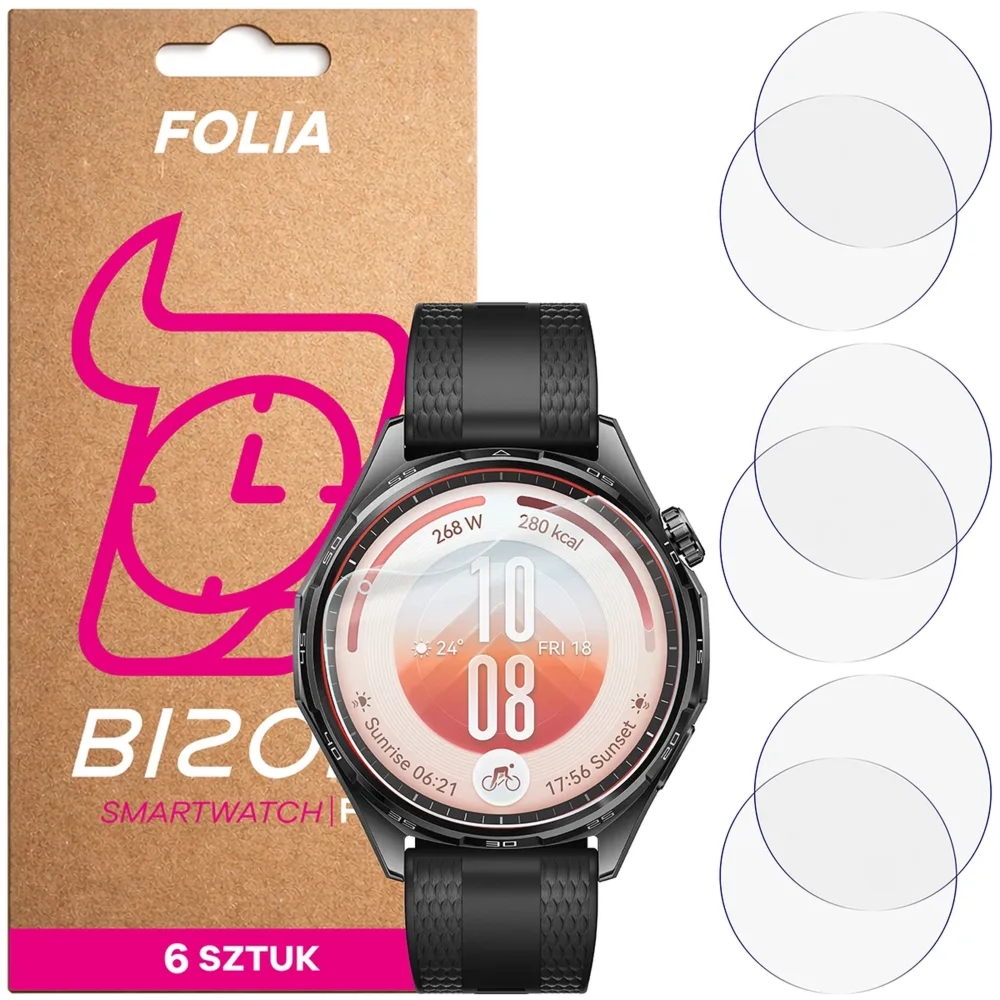 Folia ochronna na ekran zegarka Bizon Watch Film HydroFlex do Huawei Watch GT 7 46 mm, 6 sztuk