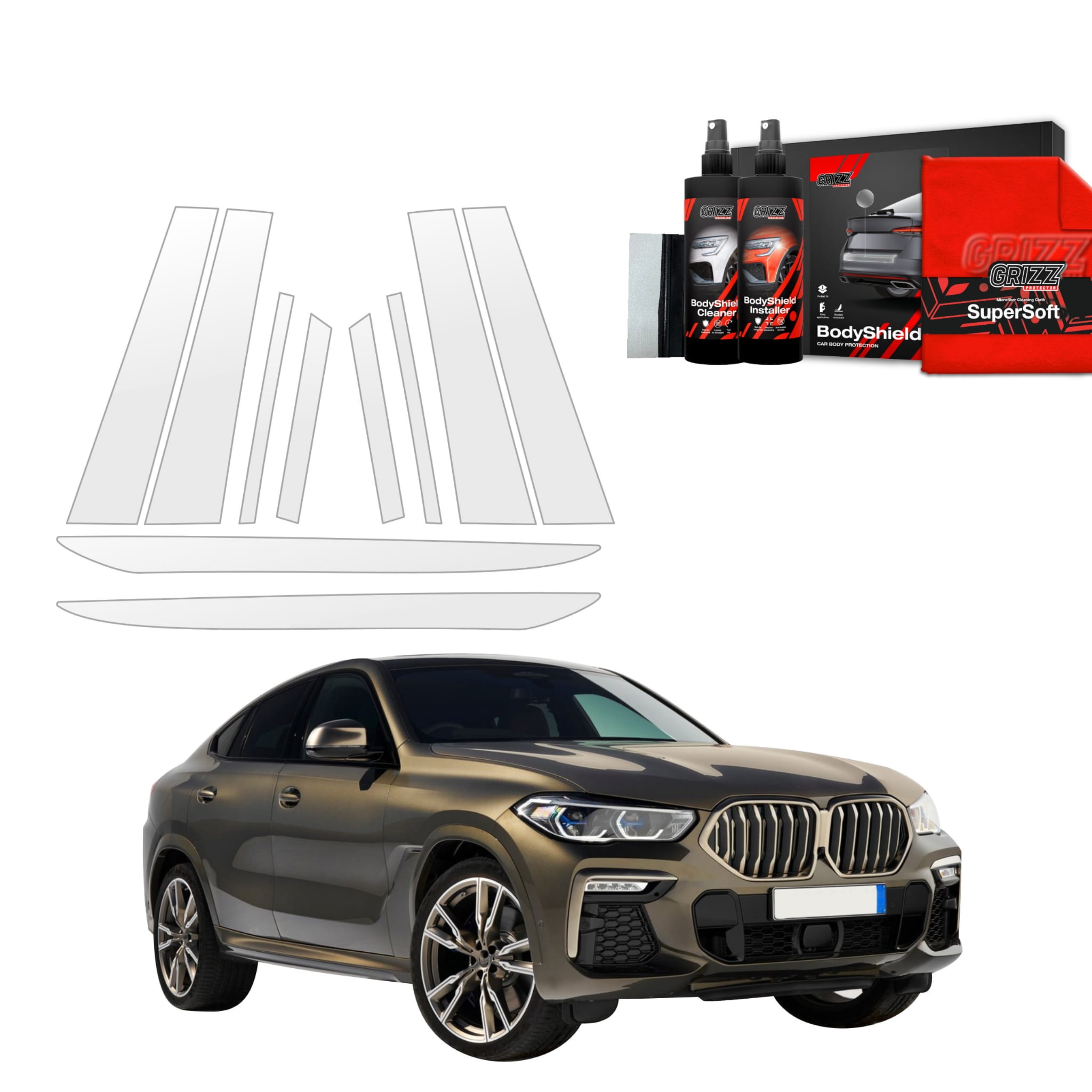 10w1 Folia ochronna na słupki Grizz Protector do BMW X6M (2019-2023)