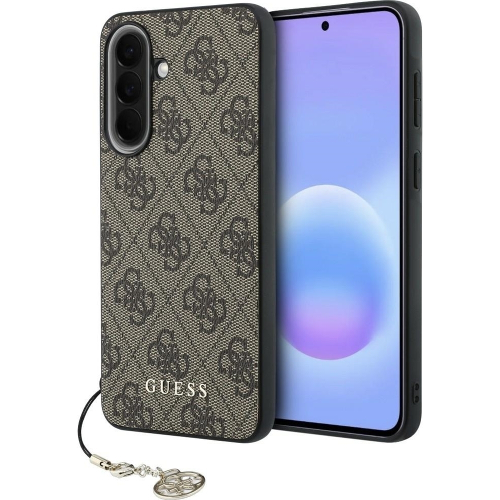Etui Guess Charms Collection do Galaxy A57 5G, brązowe ze złotą zawieszką