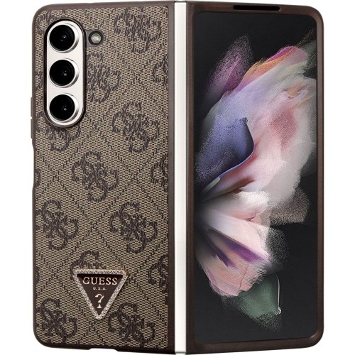 Image of Etui Guess HardCase Leather 4G Triangle Strass do Galaxy Z Fold5, brązowe