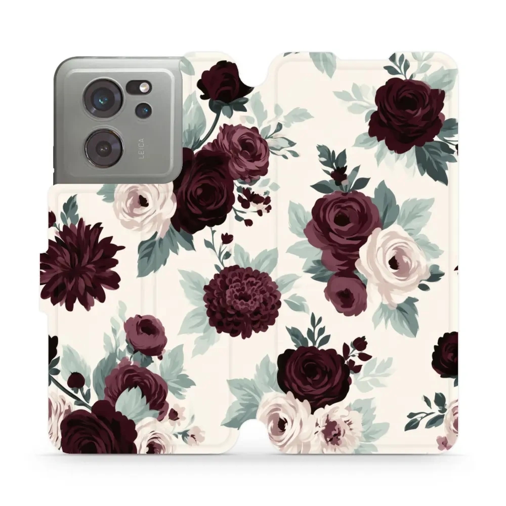 Etui z klapką do Xiaomi 13T Pro, Mobiwear Book, róże z szałwią na kremie
