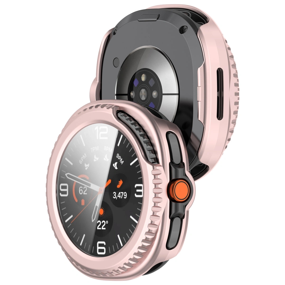 Etui ze szkłem do zegarka Bizon Case Watch Adamo do Galaxy Watch 8 Classic 46 mm, satynowe różowe