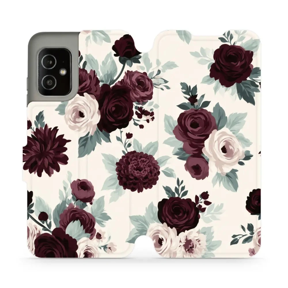 Etui z klapką do ASUS Zenfone 8, Mobiwear Book, róże z szałwią na kremie