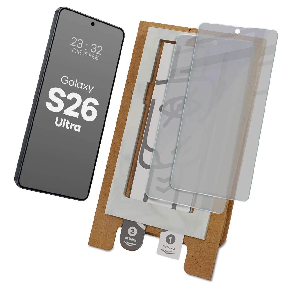 2x Prywatyzujące szklo hybrydowe z eko aplikatorem Bizon Eplikator Hybrid Shadow do Galaxy S26 Ultra