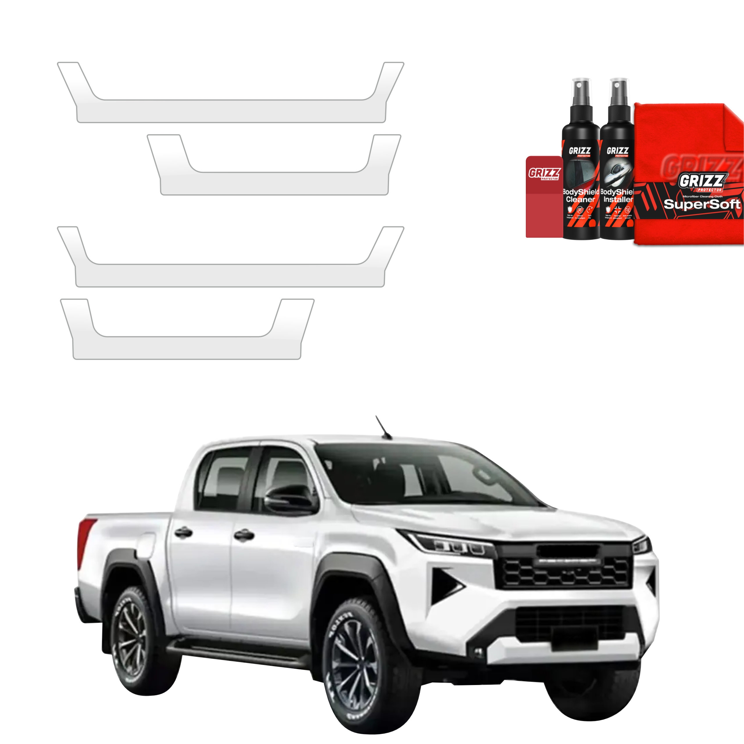 4w1 Bezbarwna folia ochronna Grizz Protector na progi Toyota Hilux (2026)
