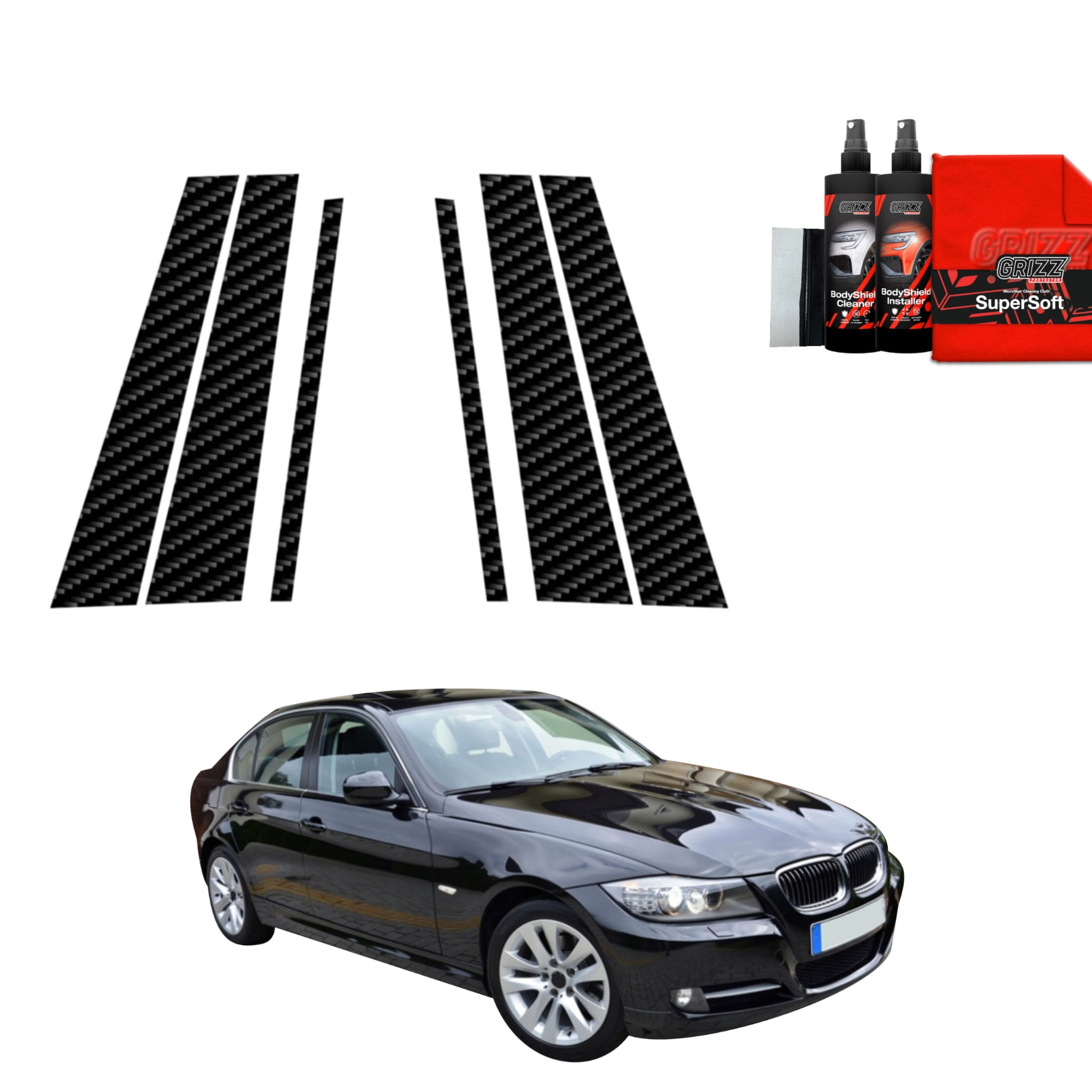 6w1 Folia karbonowa Grizz Protector na słupki do BMW 3 E90 Sedan LCI (2008-2012)