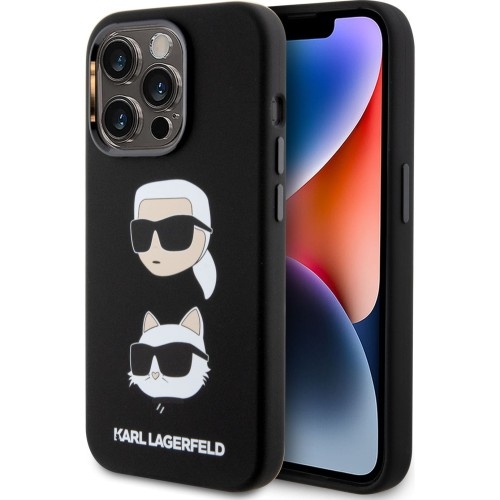 Image of Etui Karl Lagerfeld Hard Case Silicone Karl & Choupette Head do iPhone 15 Pro, czarne