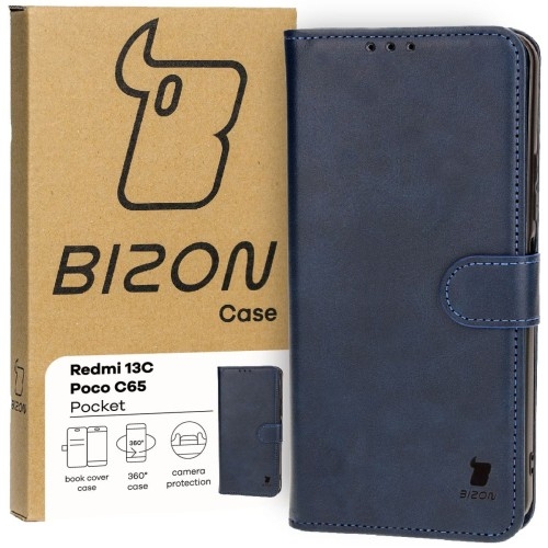 Image of Etui z klapką Bizon Case Pocket do Xiaomi Redmi 13C / Xiaomi Poco C65, granatowe