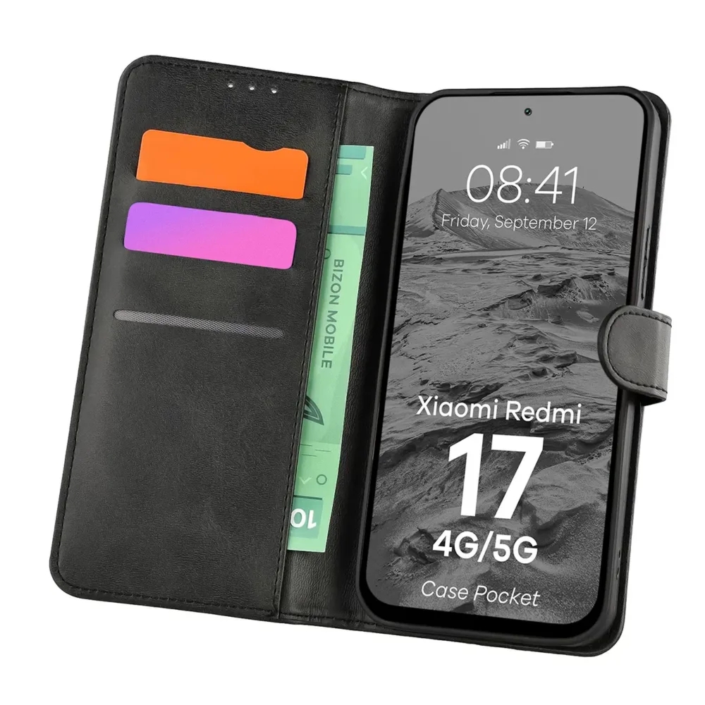 Etui z klapką Bizon Case Pocket do Xiaomi Redmi 17 4G/5G, czarne