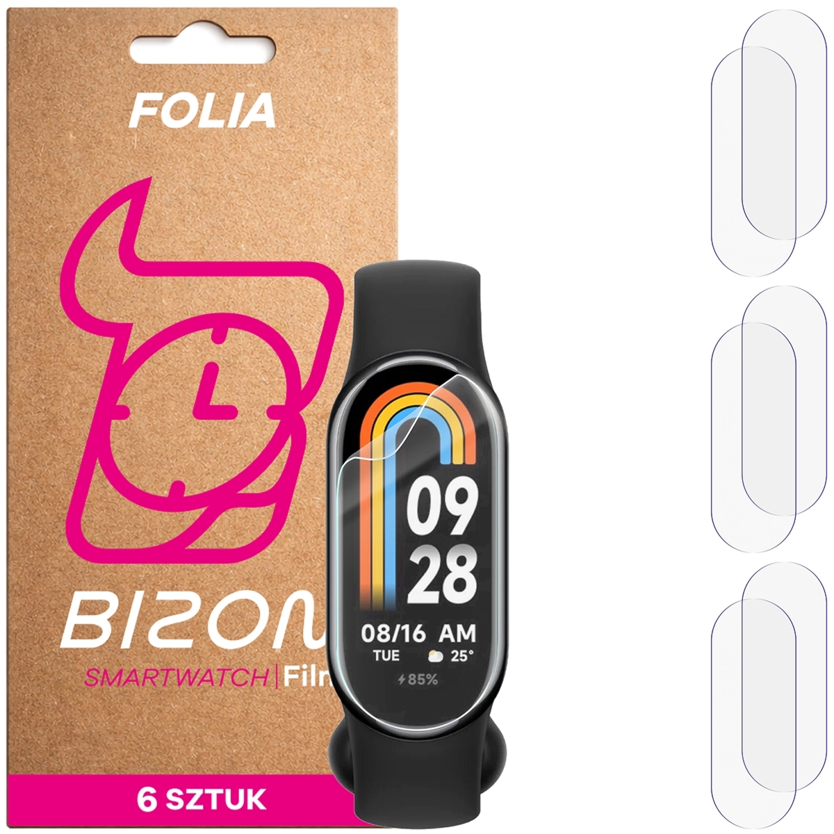 Folia ochronna na ekran zegarka Bizon Watch Film HydroFlex do Xiaomi Smart Band 8, 6 sztuk