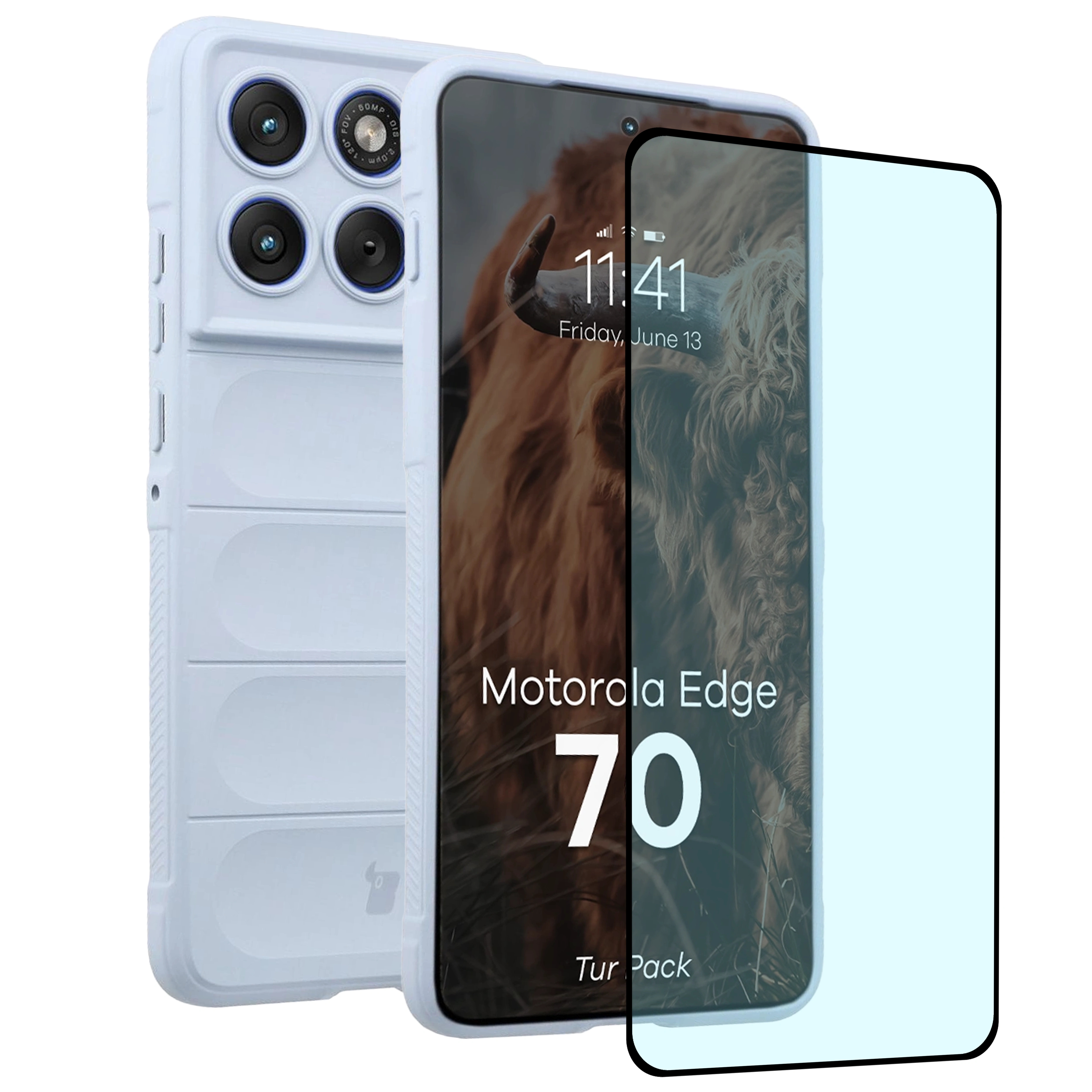 Pancerne etui + szkło hartowane Bizon Tur Pack do Motorola Edge 70, jasnoniebieskie