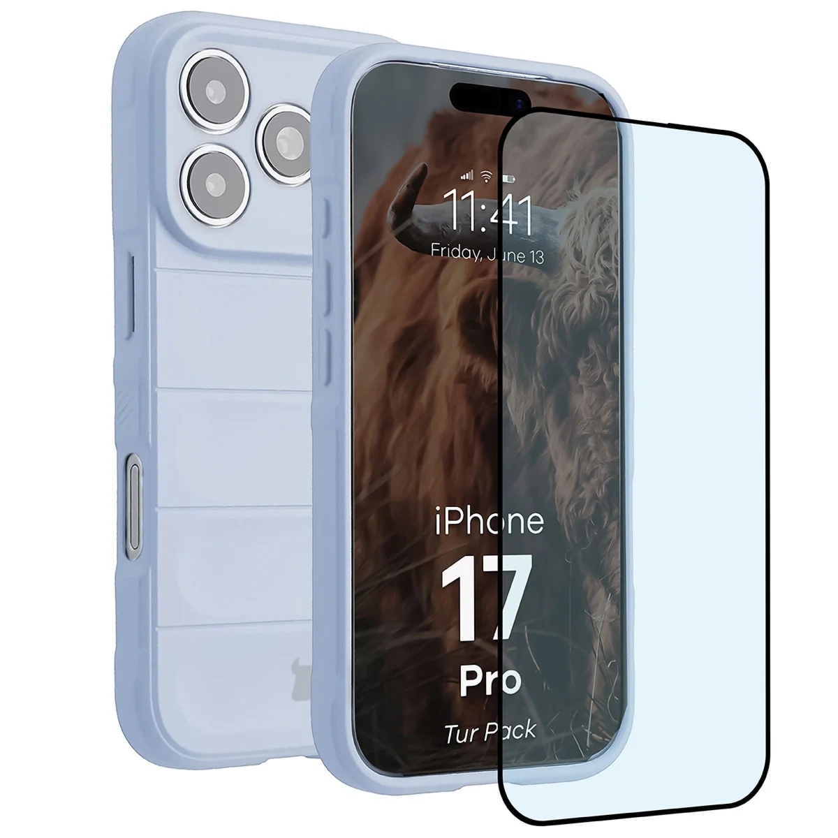 Pancerne etui + szkło hartowane Bizon Tur Pack do iPhone 17 Pro, jasnoniebieskie