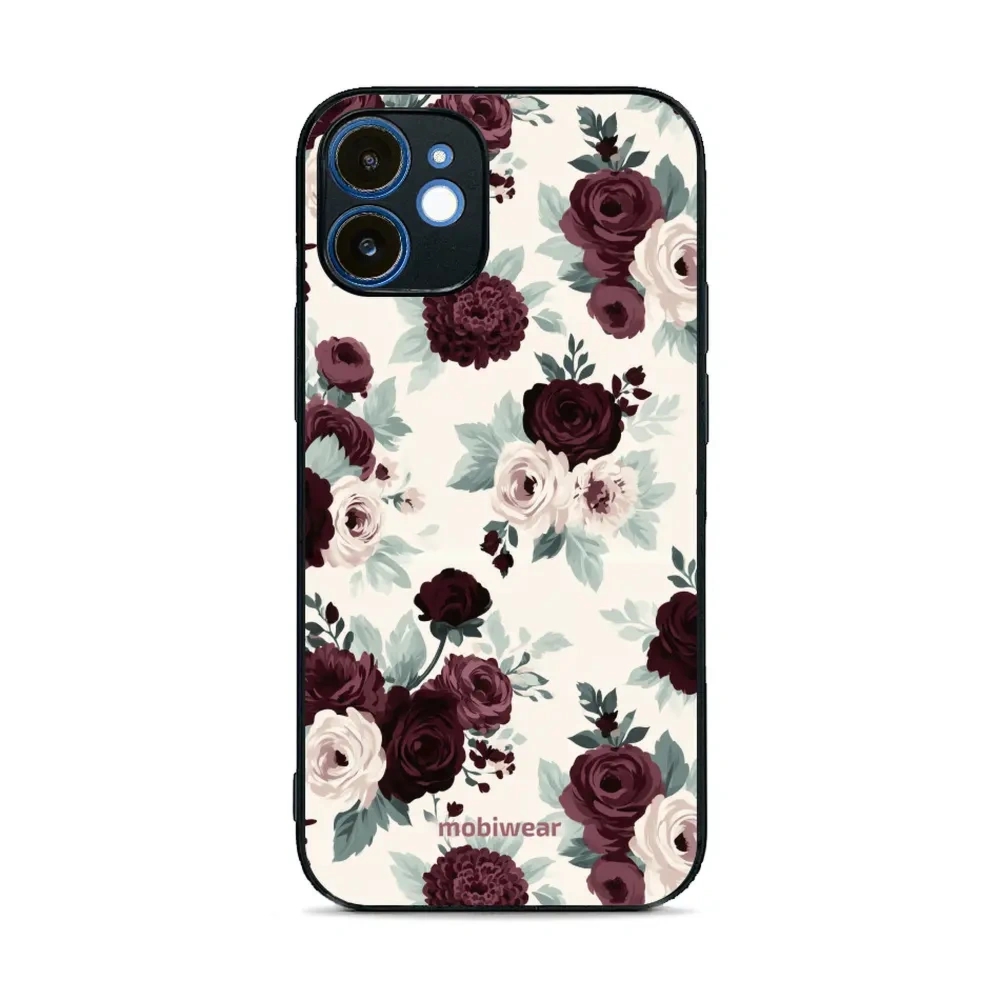 Etui ochronne do iPhone 12, Mobiwear Glossy Case, róże z szałwią na kremie