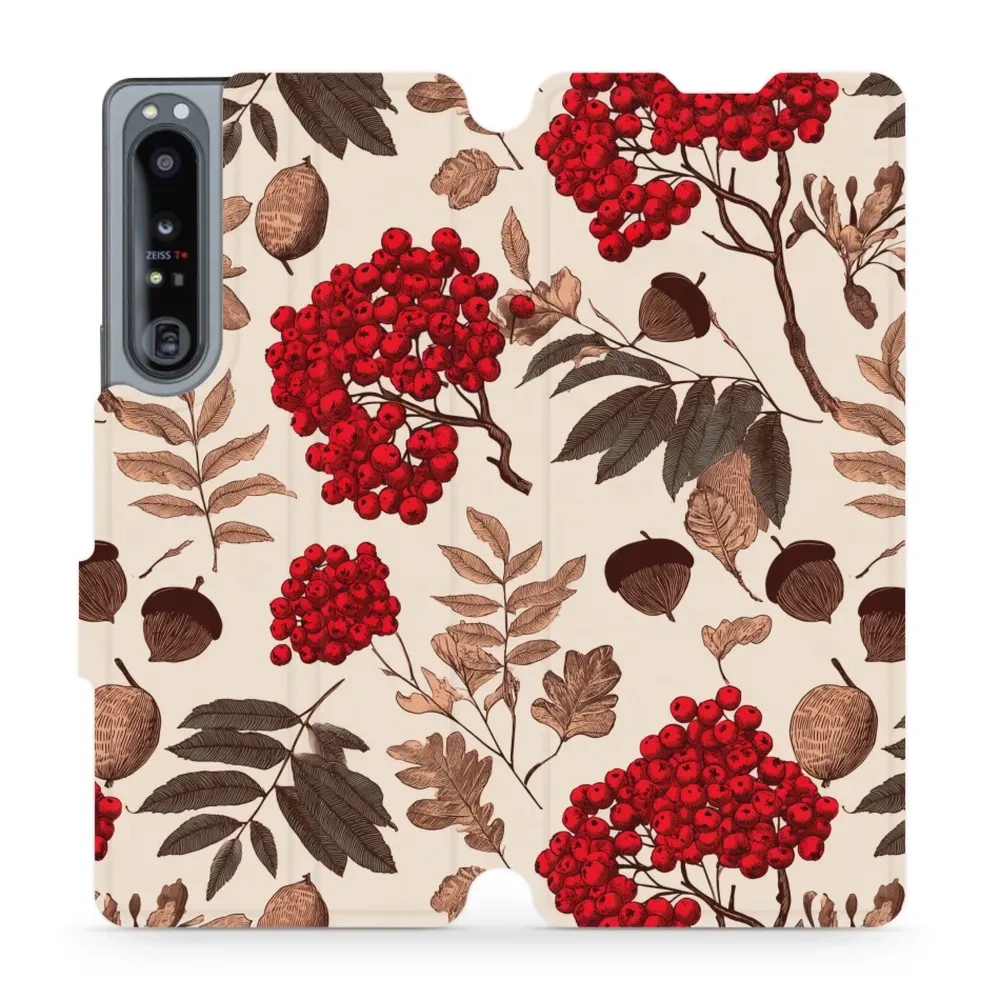 Etui z klapką do Sony Xperia 1 IV, Mobiwear Book, jarzębina na ecru