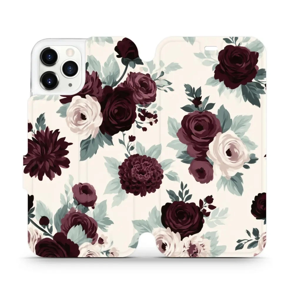 Etui z klapką do iPhone 11 Pro, Mobiwear Book, róże z szałwią na kremie