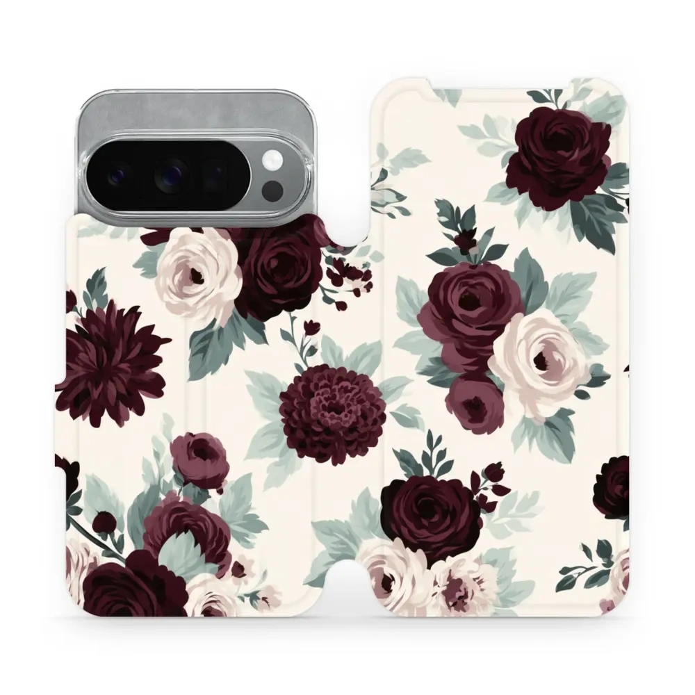 Etui z klapką do Google Pixel 10 Pro, Mobiwear Book, róże z szałwią na kremie